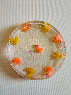 Hand Crafted Resin Trinket Dish with Mini Orange & Yellow Duck Charms